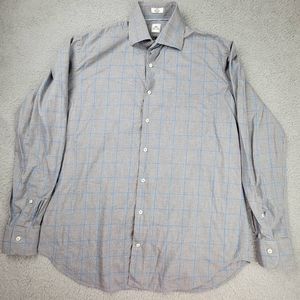 Peter Millar Shirt Mens Large Gray Blue Striped Button Down Long Sleeve